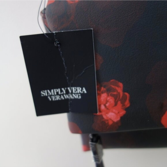Simply Vera Vera Wang Garrison Crossbody Bag Black Red Rose Vegan Leather NWT! - Picture 10 of 12